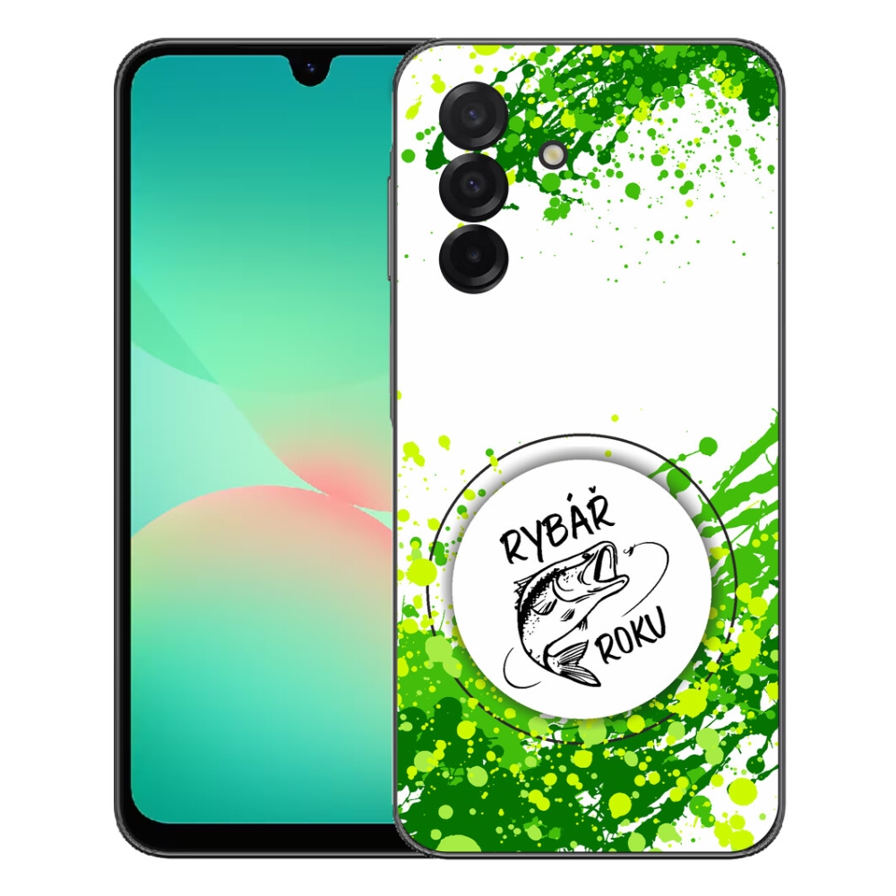 mmCase gél tok a Samsung Galaxy A27 5G-hez – „Az év horgásza” fehér háttérrel