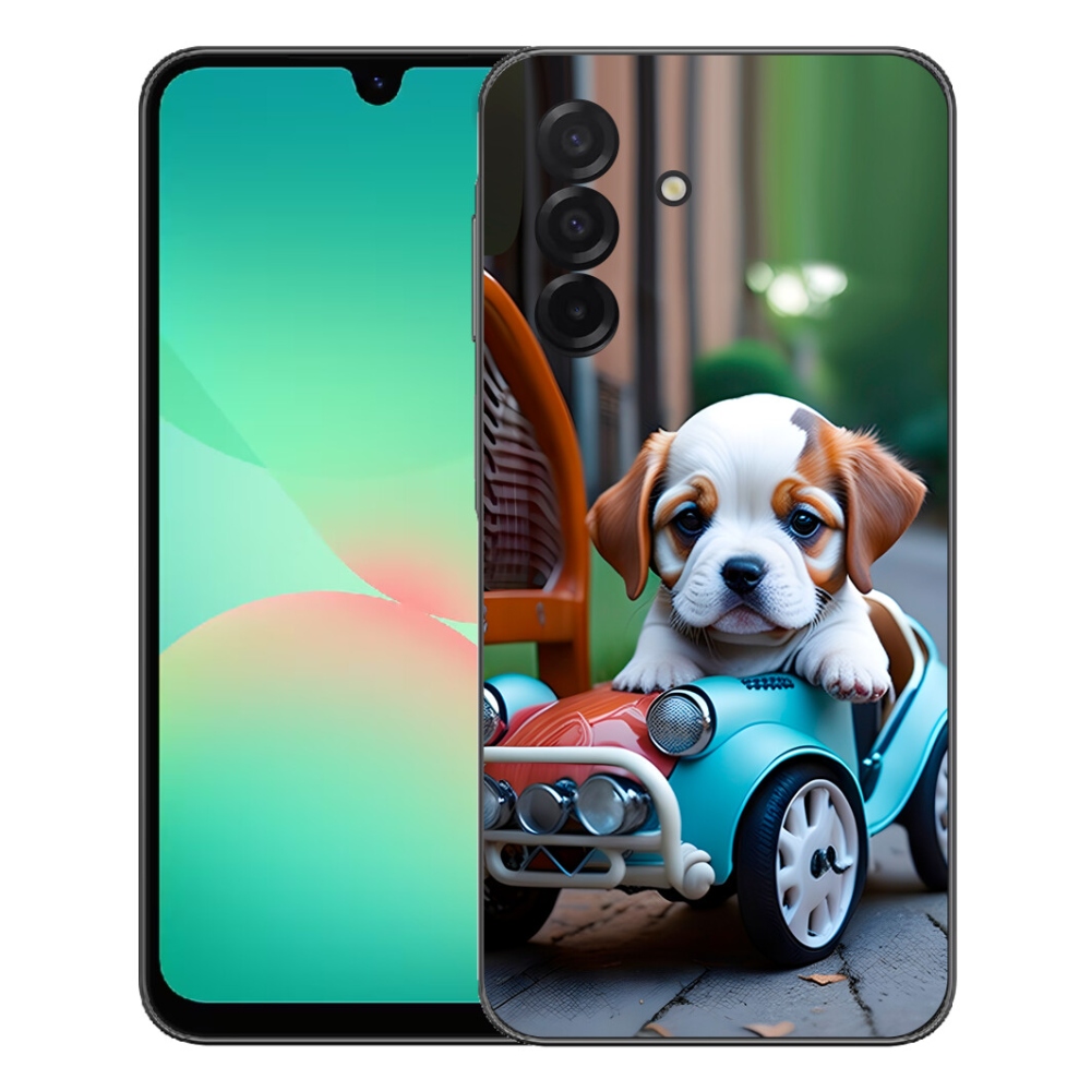 mmCase gél tok a Samsung Galaxy A27 5G-hez – kiskutya retro autóban