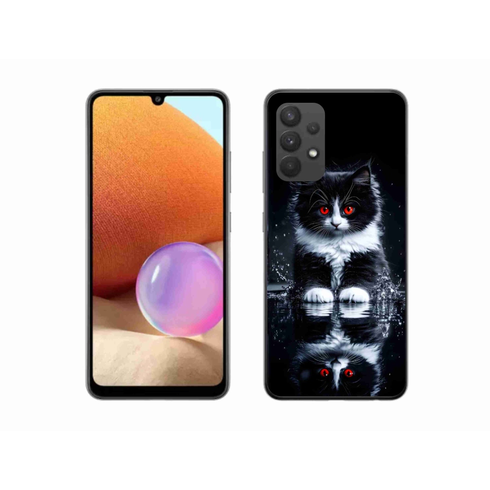 Gél védőhuzat mmCase Samsung Galaxy A32 4G - fekete-fehér cica