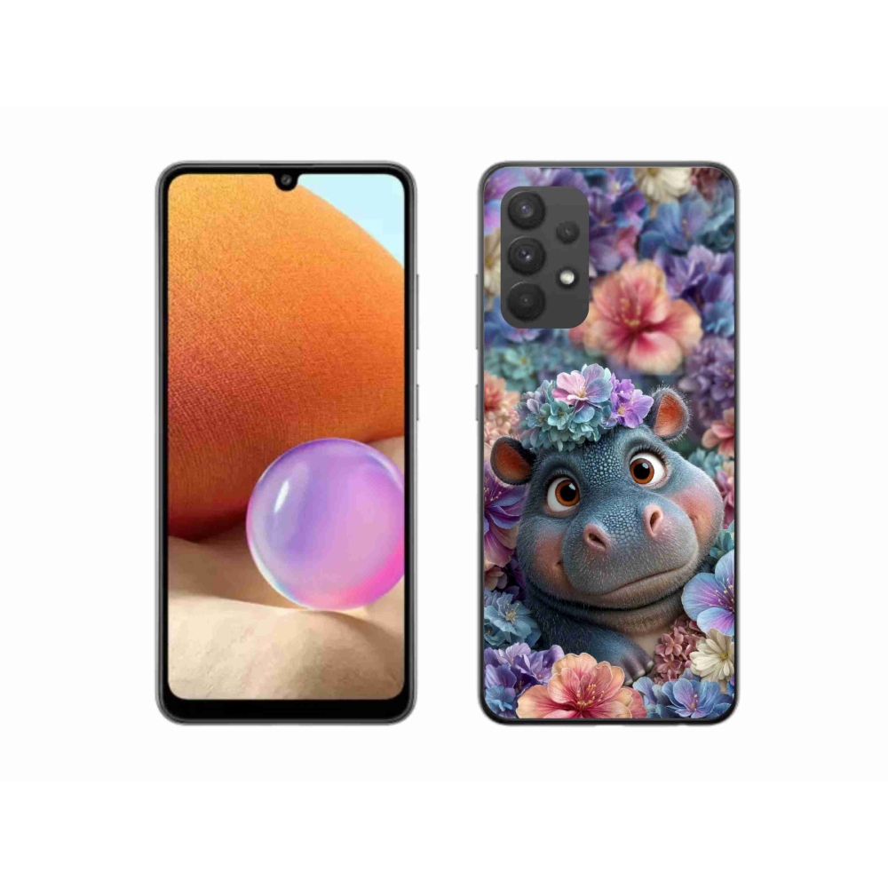 Zselés borítás mmCase Samsung Galaxy A32 4G - víziló virágokkal