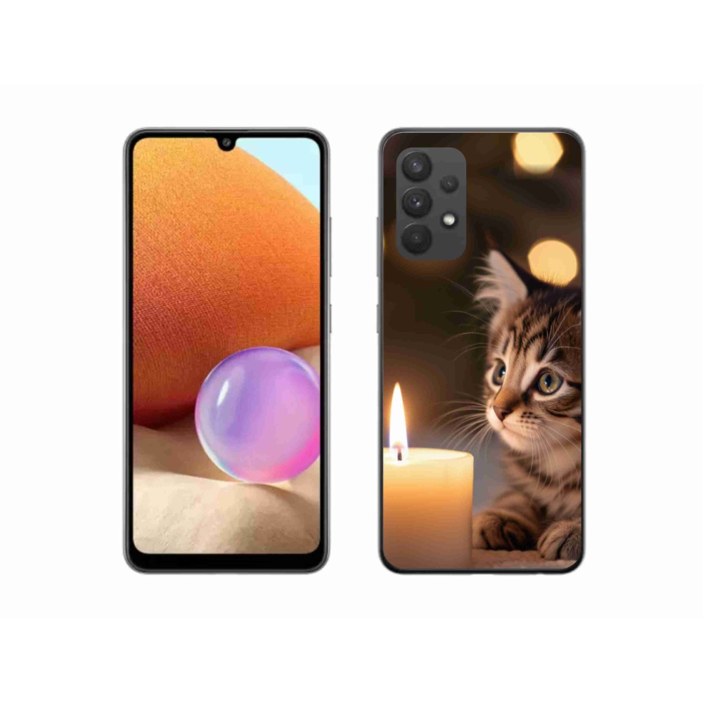 Gél borító mmCase Samsung Galaxy A32 4G - cica és gyertya - Samsung Galaxy A32 4G számára