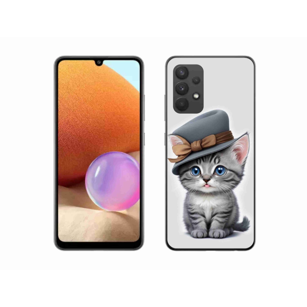 Gél borítás mmCase Samsung Galaxy A32 4G - cica sapkával