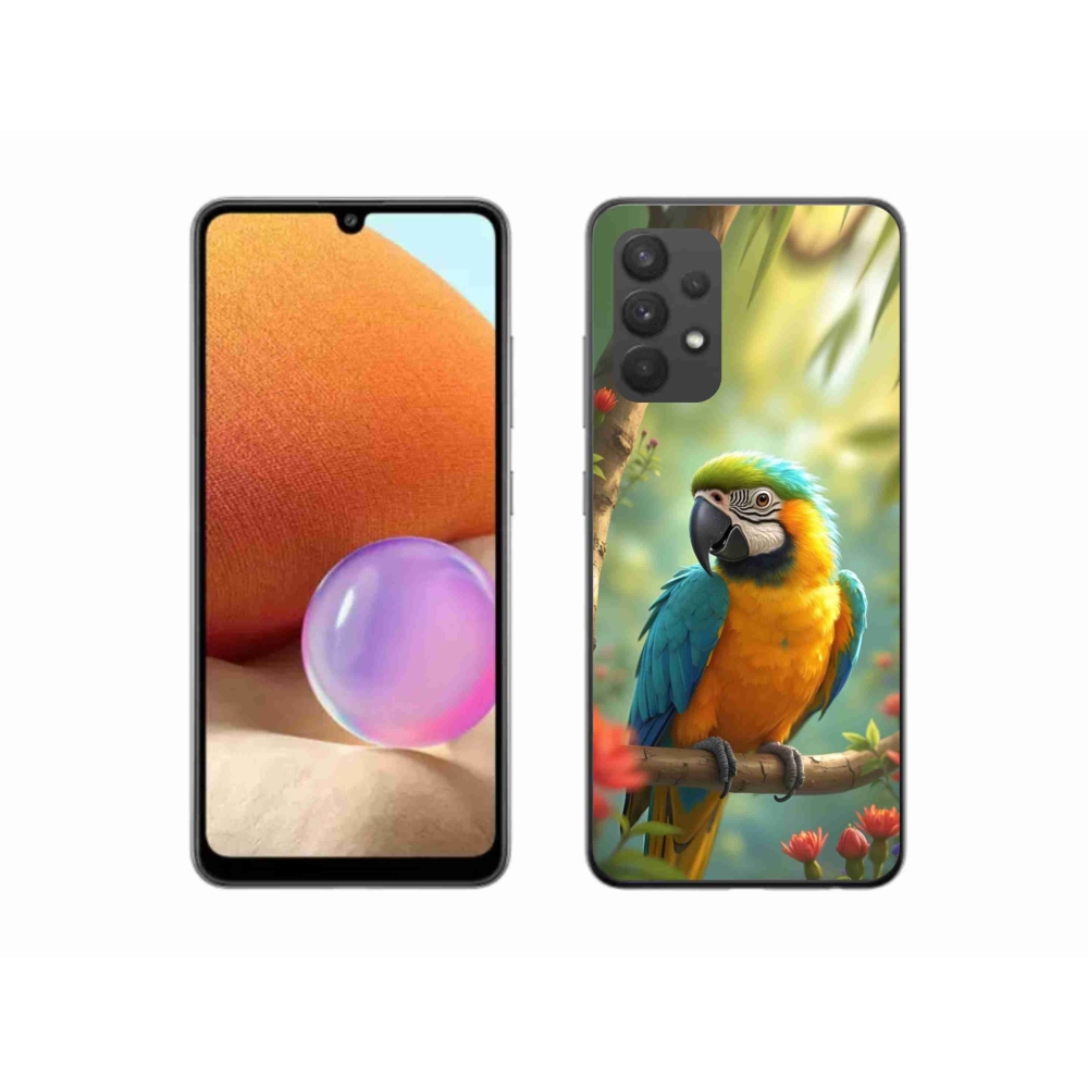 Zselés borítás mmCase Samsung Galaxy A32 4G - papagáj ara kék és sárga