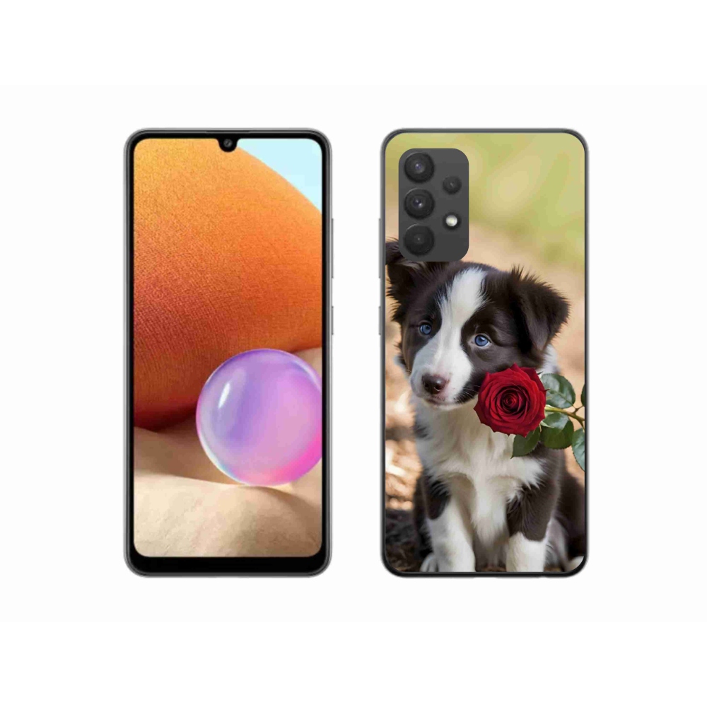 Gél borítás mmCase Samsung Galaxy A32 4G - aranyos border collie rózsával