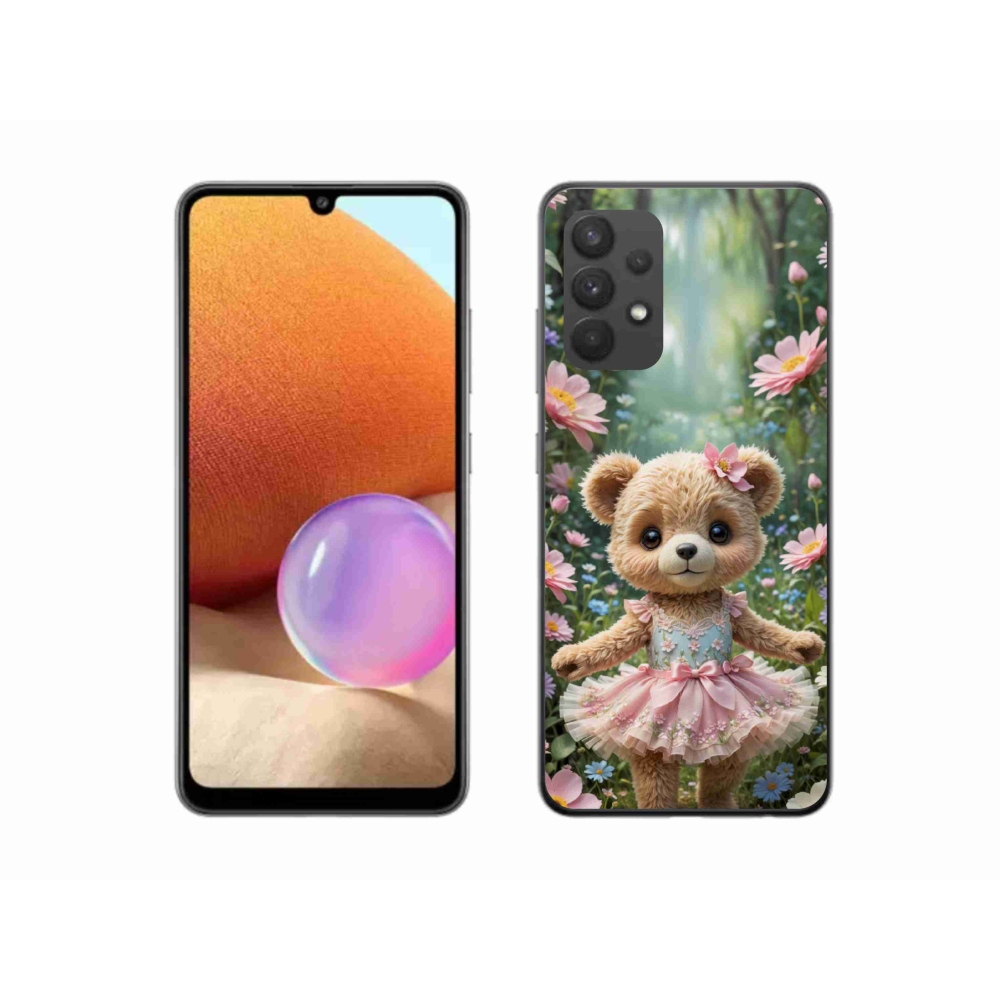 Gél borítás mmCase Samsung Galaxy A32 4G - aranyos mackó virágokkal