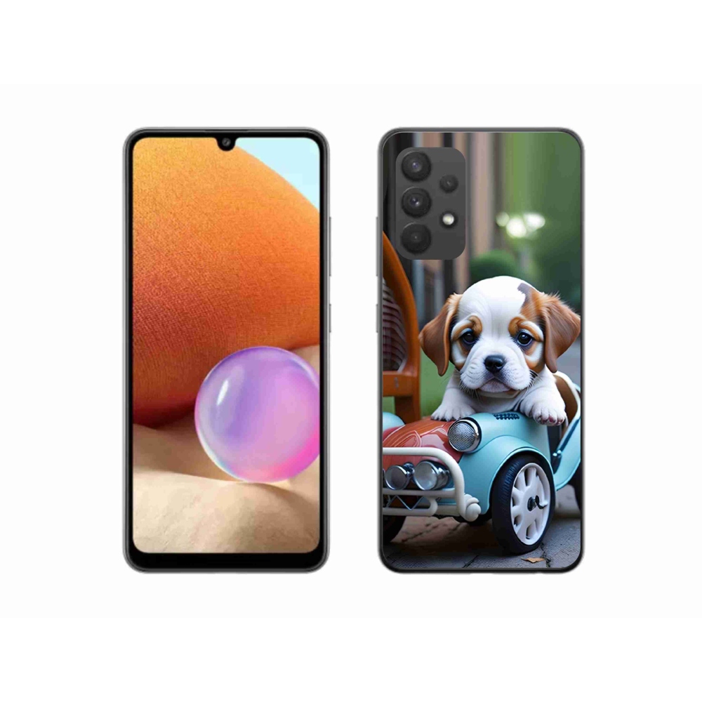 Gél borítás mmCase Samsung Galaxy A32 4G - kiskutya egy retro autóban