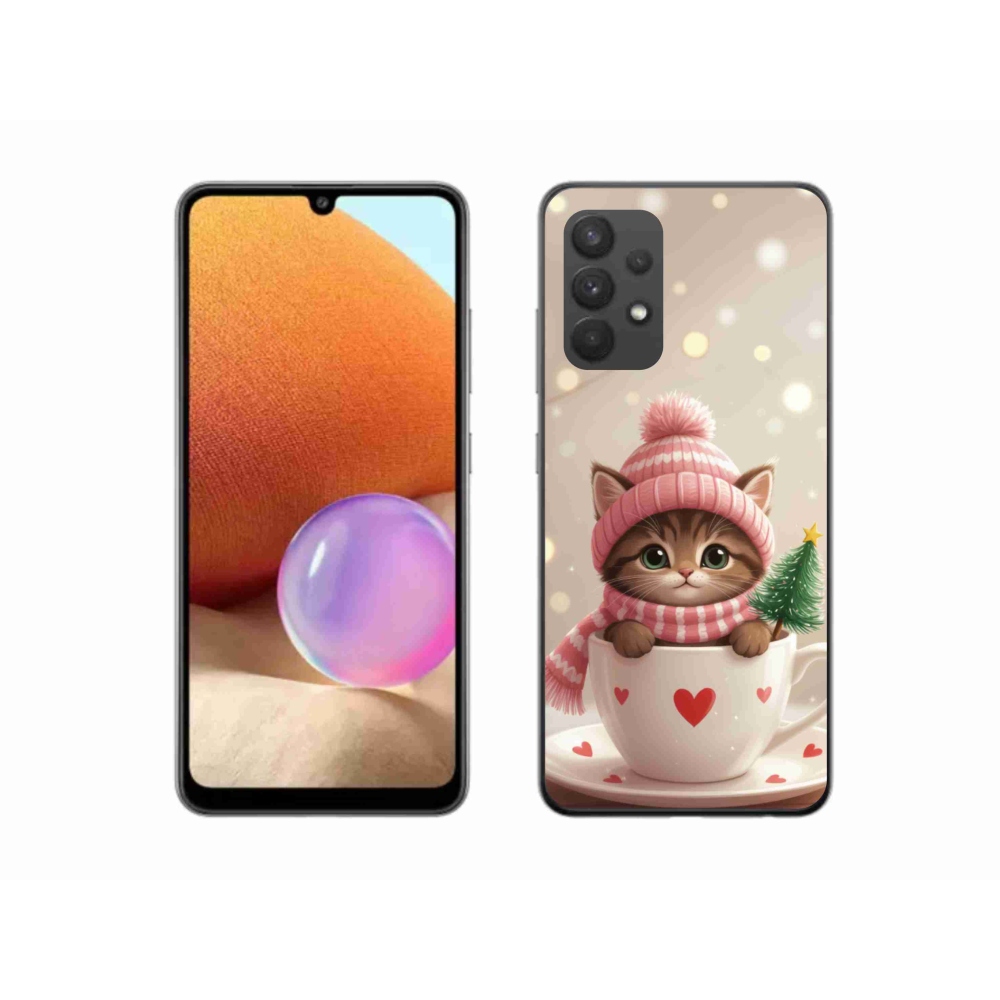 Gél borítás mmCase Samsung Galaxy A32 4G - Karácsonyi cica egy csészében