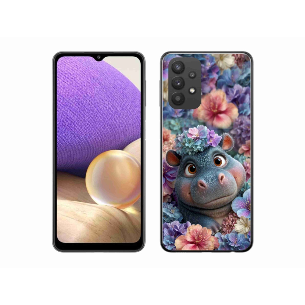 Zselés borító mmCase Samsung Galaxy A32 5G - víziló virágokban
