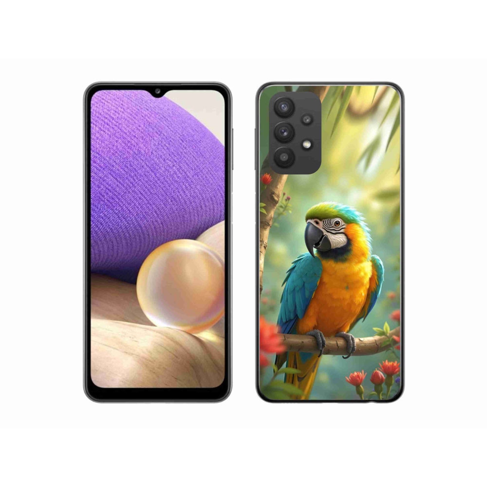 Zselés borítás mmCase Samsung Galaxy A32 5G - papagáj ara kék és sárga