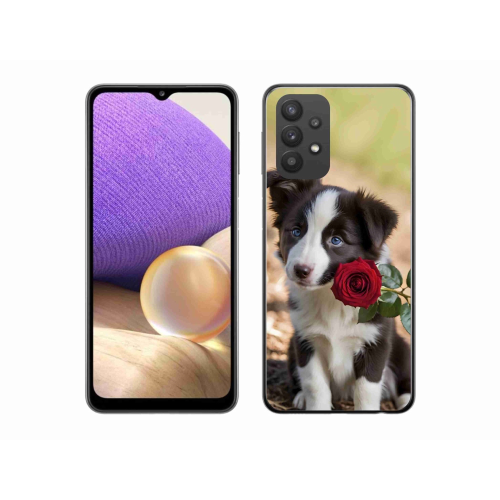 Gél borítás mmCase Samsung Galaxy A32 5G - aranyos border collie rózsával