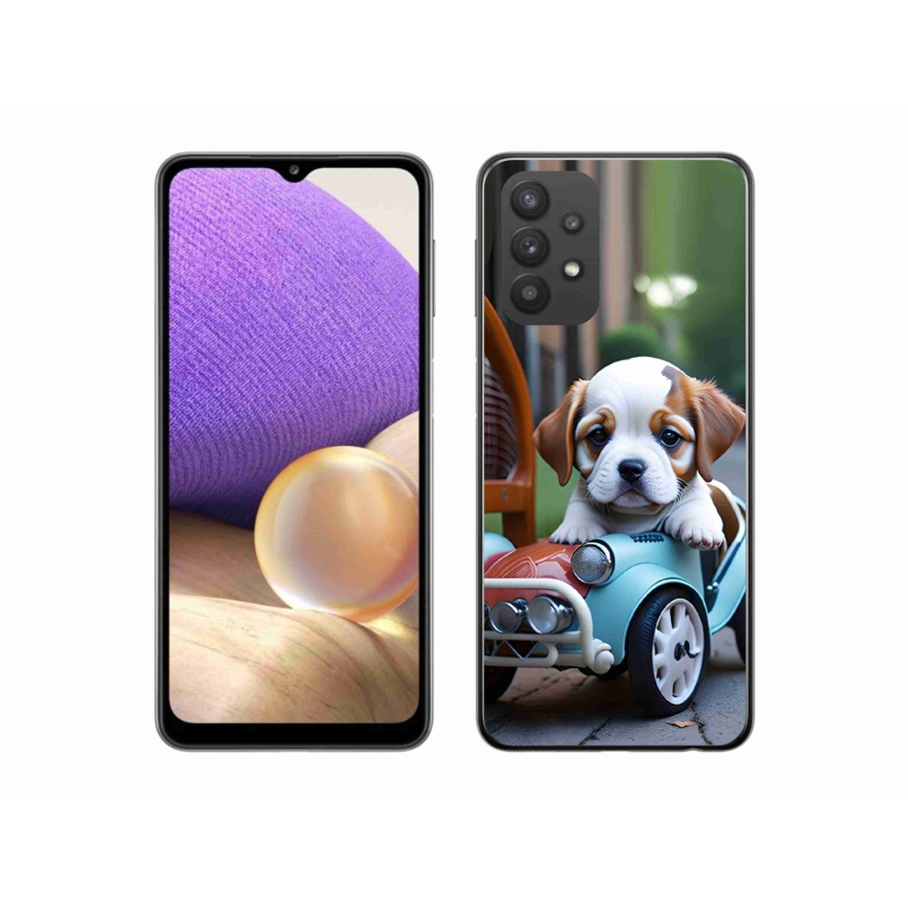 Gél borítás mmCase Samsung Galaxy A32 5G - kiskutya egy retro autóban