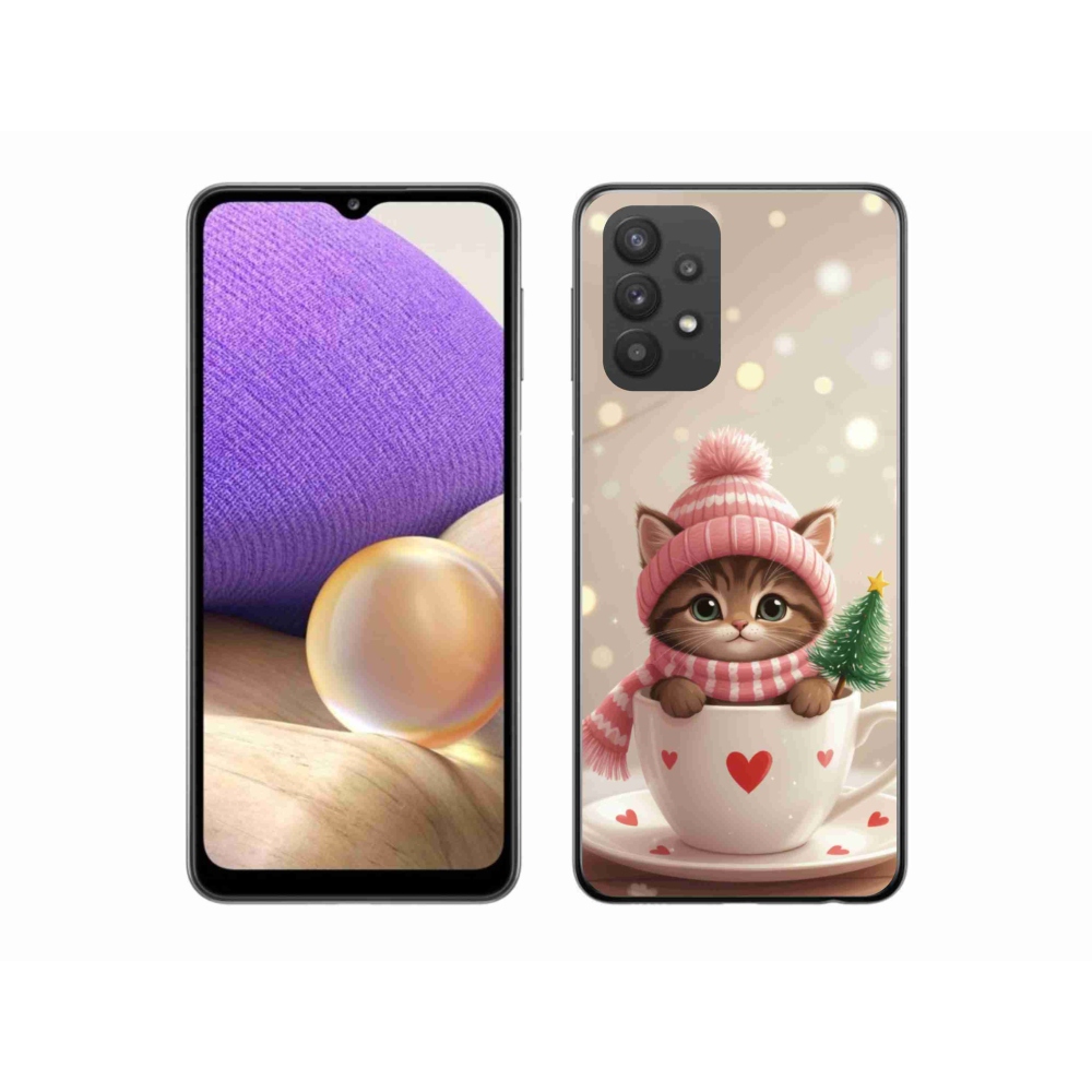 Gél borítás mmCase Samsung Galaxy A32 5G - Karácsonyi cica a csészében