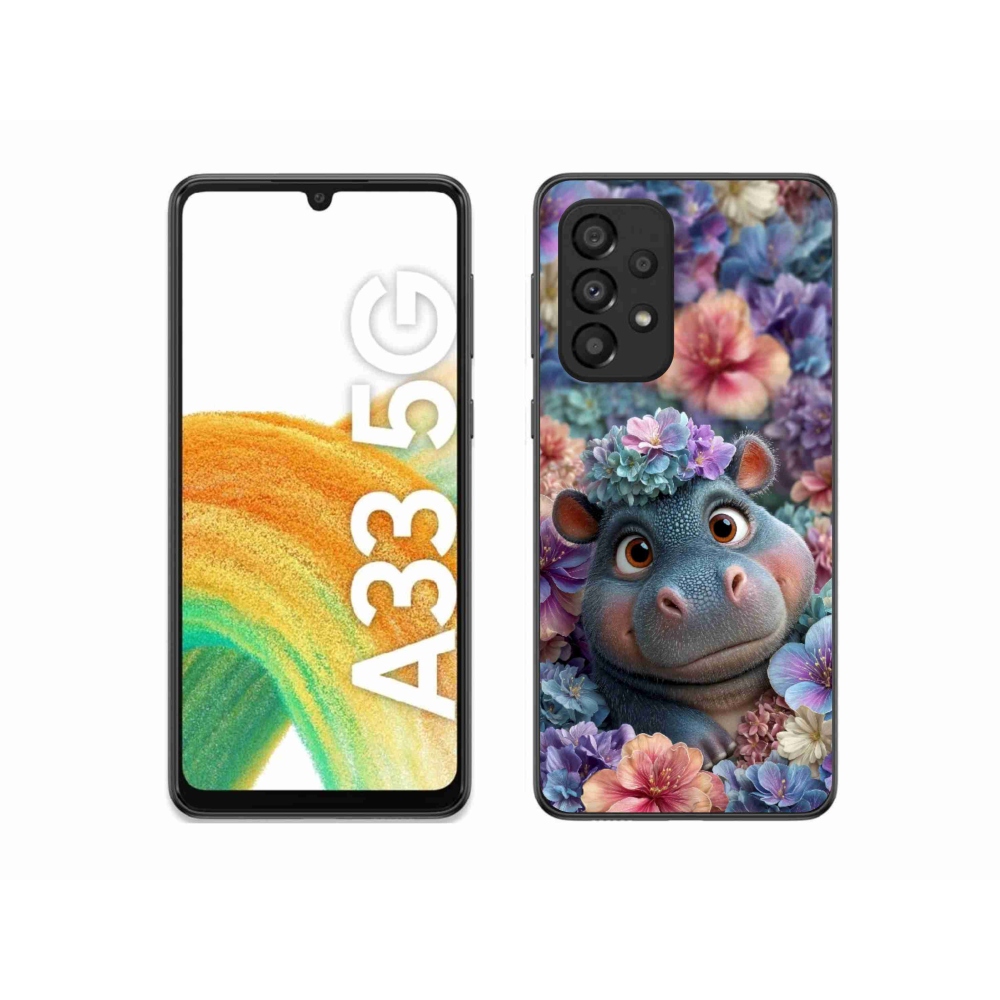 Zselés borítás mmCase Samsung Galaxy A33 készülékhez - víziló virágokban