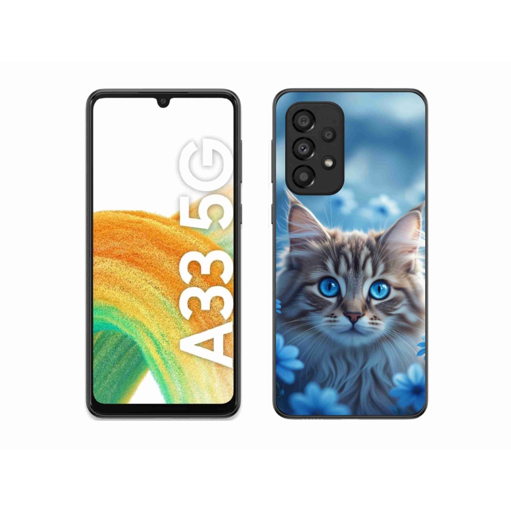 Zselés borítás mmCase Samsung Galaxy A33 készülékhez - kék virágos cica