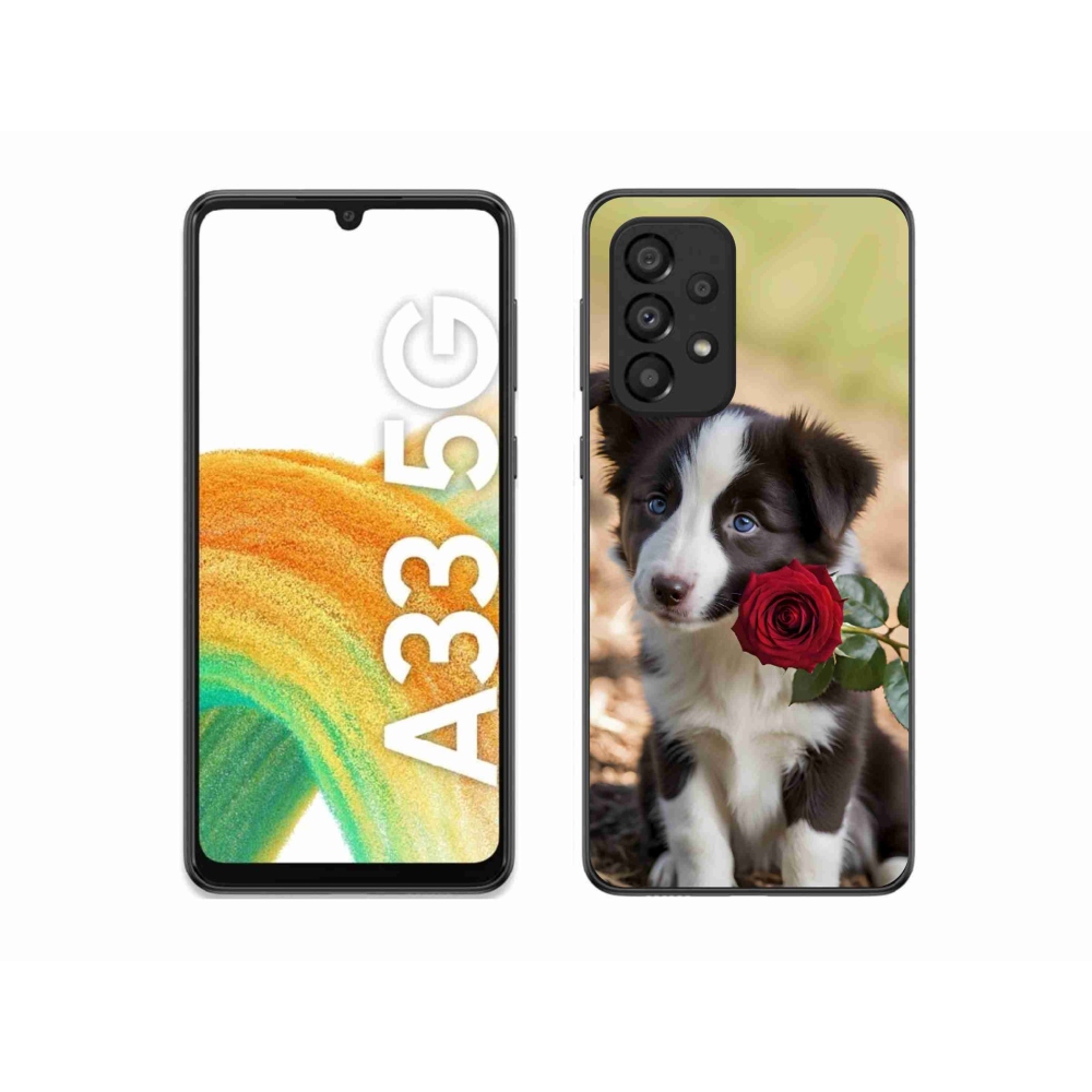 Gél borítás mmCase Samsung Galaxy A33 készülékhez - aranyos border collie rózsával