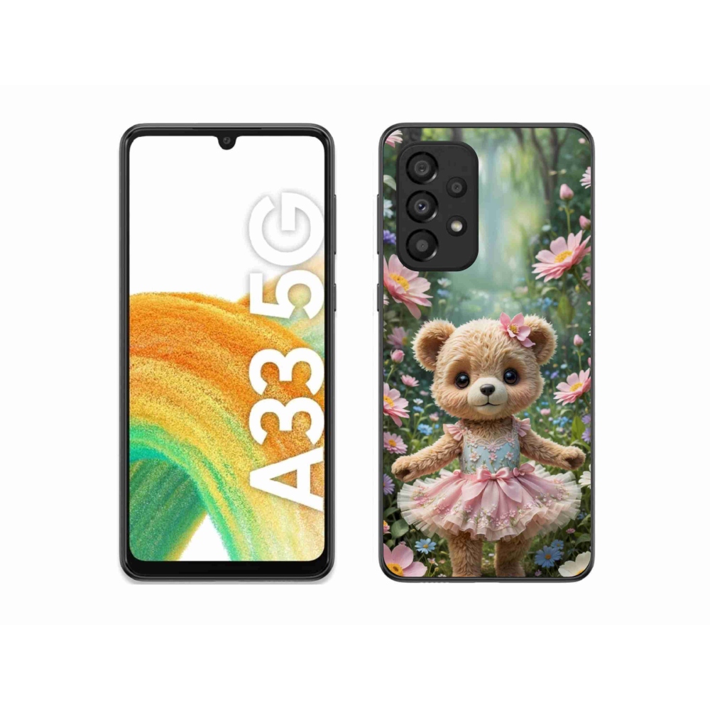 Gél borítás mmCase Samsung Galaxy A33 - aranyos mackó virágokkal