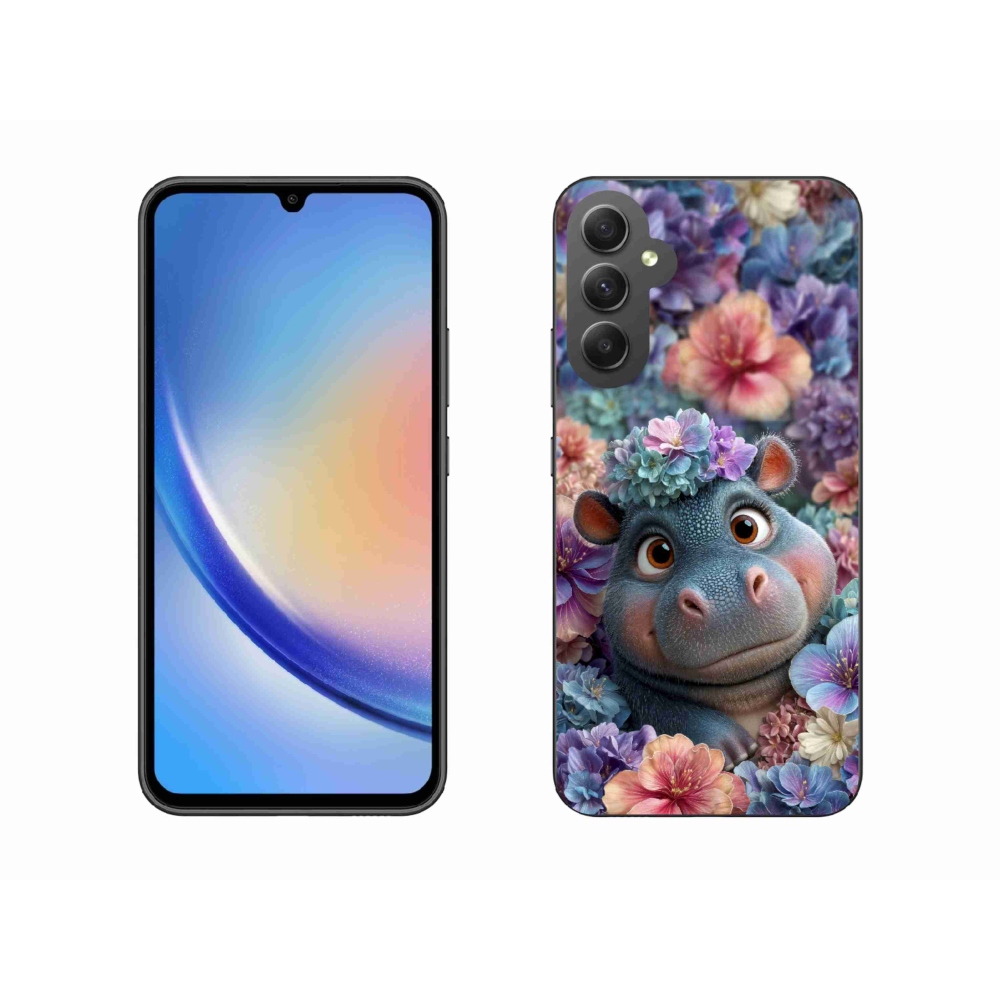 Zselés borítás mmCase Samsung Galaxy A34 5G - víziló virágokkal