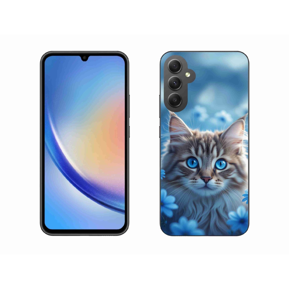 Gél védőhuzat mmCase Samsung Galaxy A34 5G - cica kék virágokkal