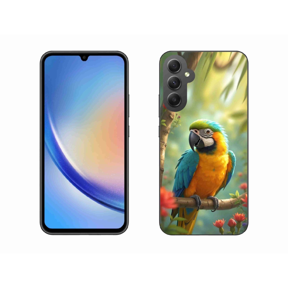 Zselés borítás mmCase Samsung Galaxy A34 5G - papagáj ara kék és sárga