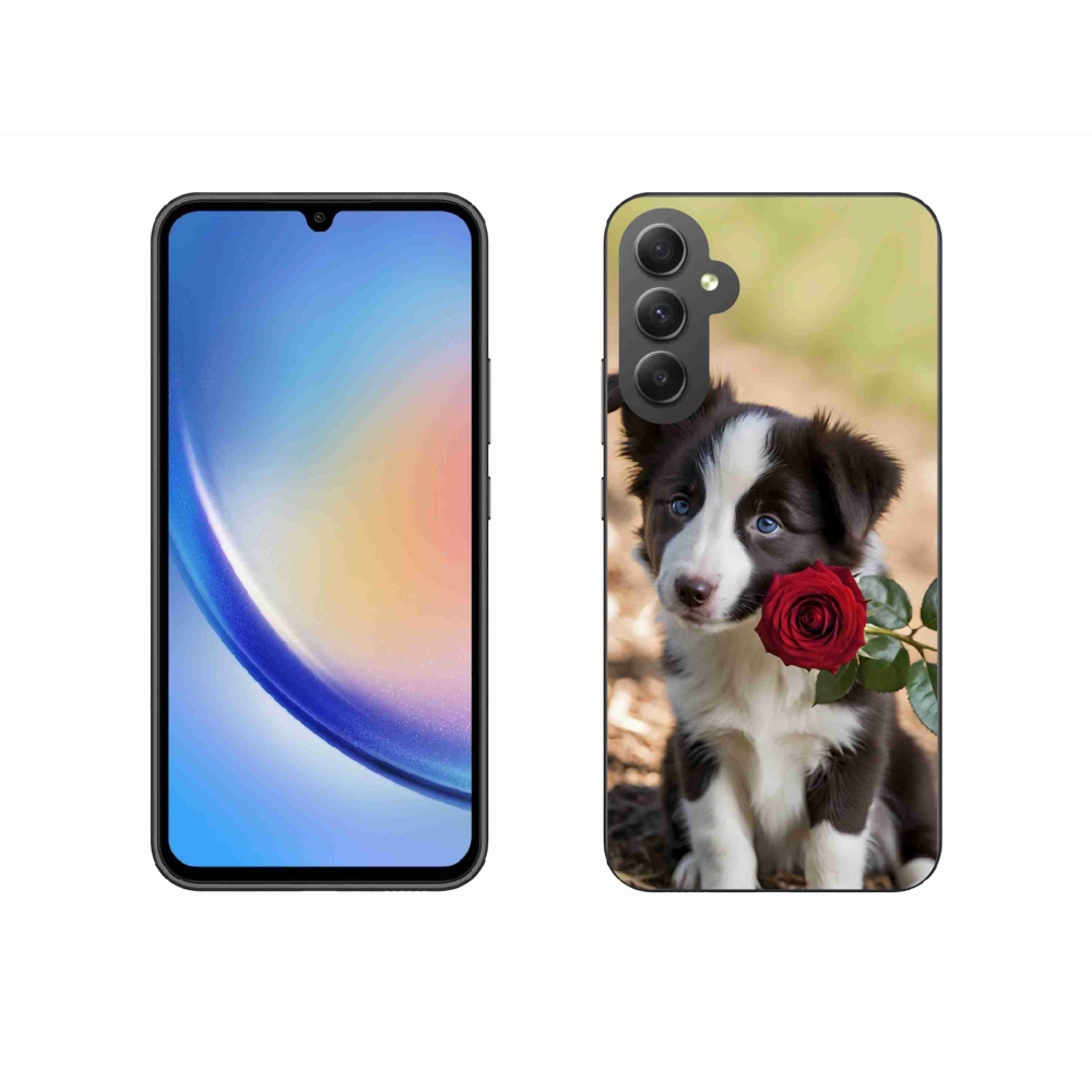 Gél borítás mmCase Samsung Galaxy A34 5G - aranyos border collie rózsával