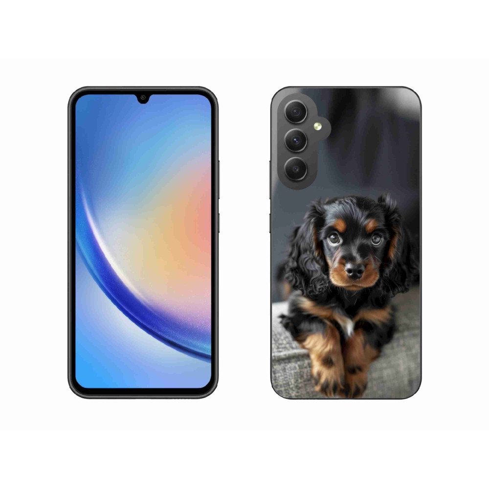 Gél borítás mmCase Samsung Galaxy A34 5G - aranyos hosszú szőrű tacskóhoz