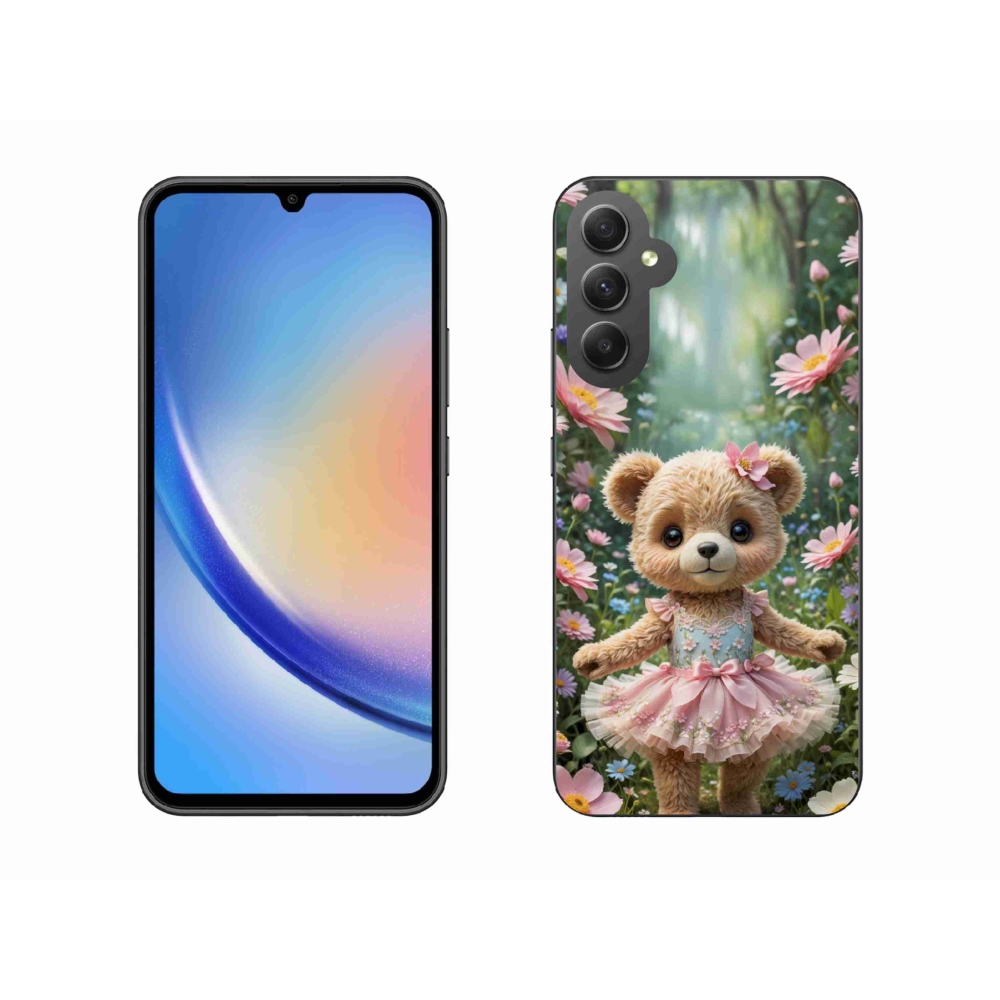 Gél borítás mmCase Samsung Galaxy A34 5G - aranyos mackó virágokkal