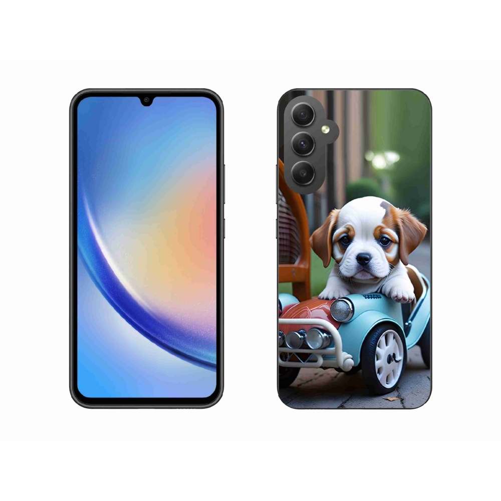 Gél borító mmCase Samsung Galaxy A34 5G - kiskutya retro autóban