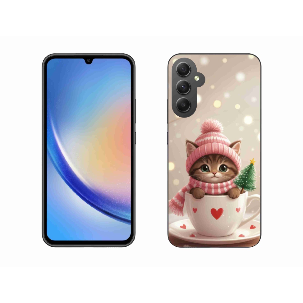 Gél borítás mmCase Samsung Galaxy A34 5G - Karácsonyi cica egy csészében