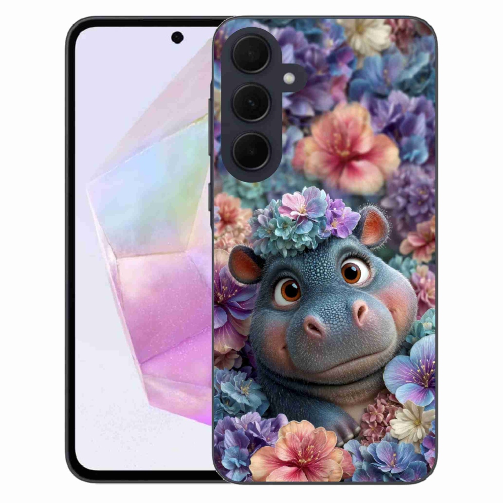 Zselés borító mmCase Samsung Galaxy A35 5G - víziló virágokkal