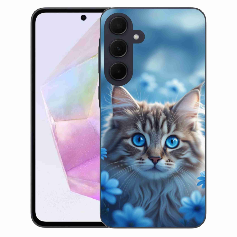 Gél védőhuzat mmCase Samsung Galaxy A35 5G - cica kék virágokkal