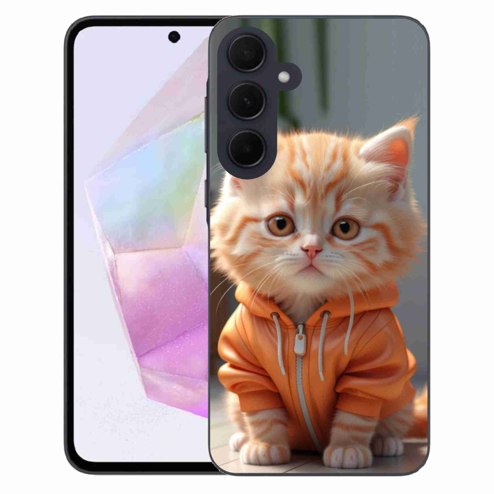 Gél borítás mmCase Samsung Galaxy A35 5G - cica melegítőben mmCase Samsung Galaxy A35 5G-hez