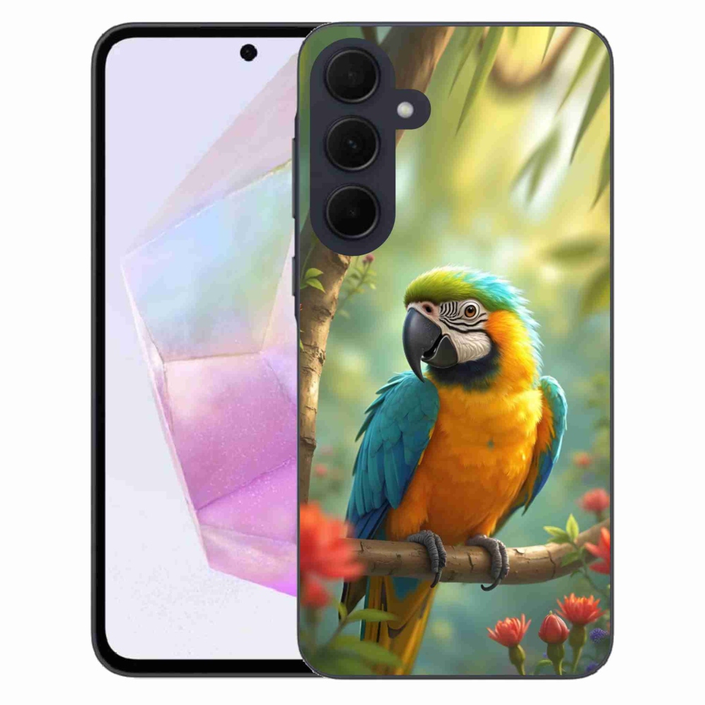 Zselés borítás mmCase Samsung Galaxy A35 5G - papagáj ara kék és sárga