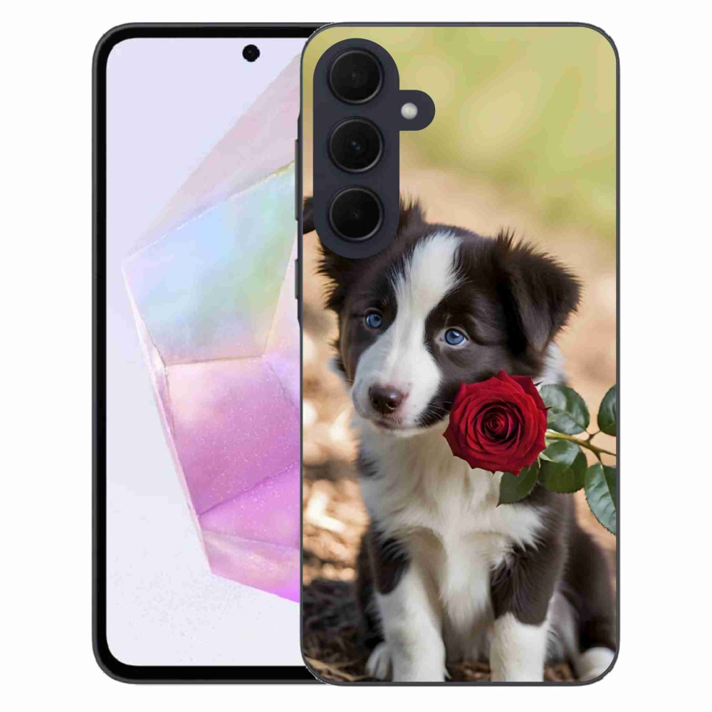Gél borítás mmCase Samsung Galaxy A35 5G - aranyos border collie rózsával