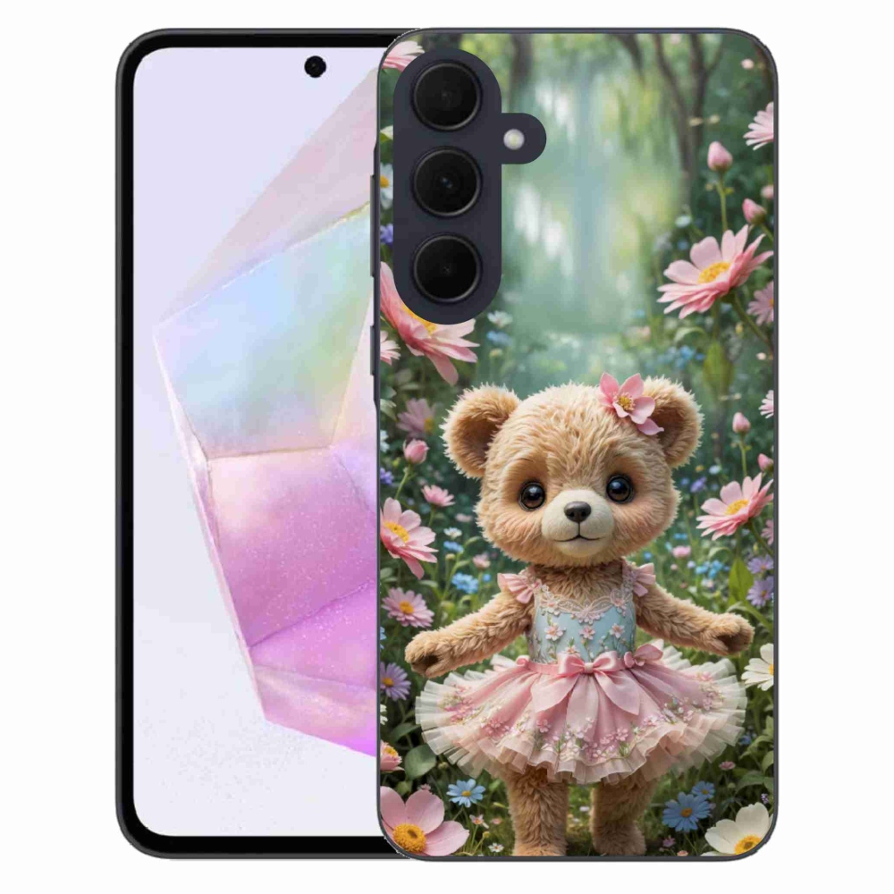 Gél borítás mmCase Samsung Galaxy A35 5G - aranyos mackó virágokkal
