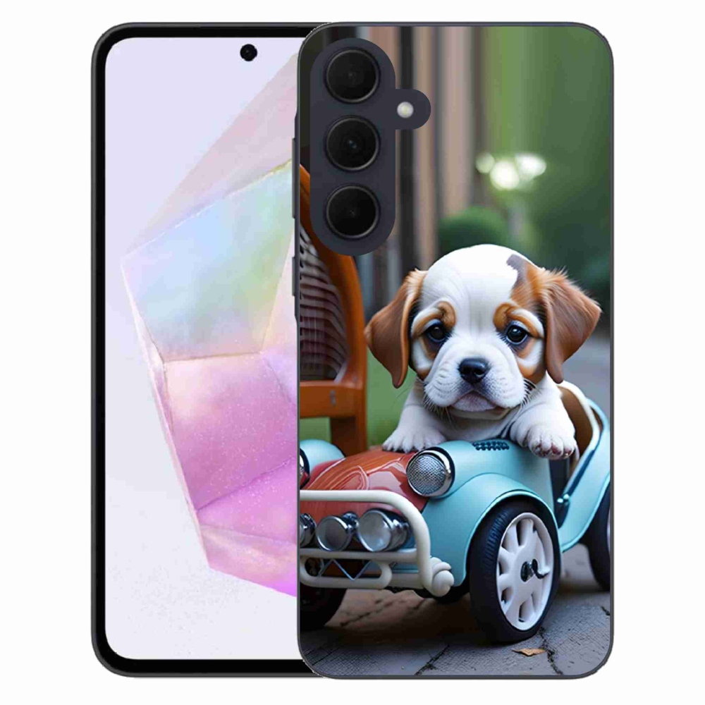 Gél borítás mmCase Samsung Galaxy A35 5G - kiskutya egy retro autóban