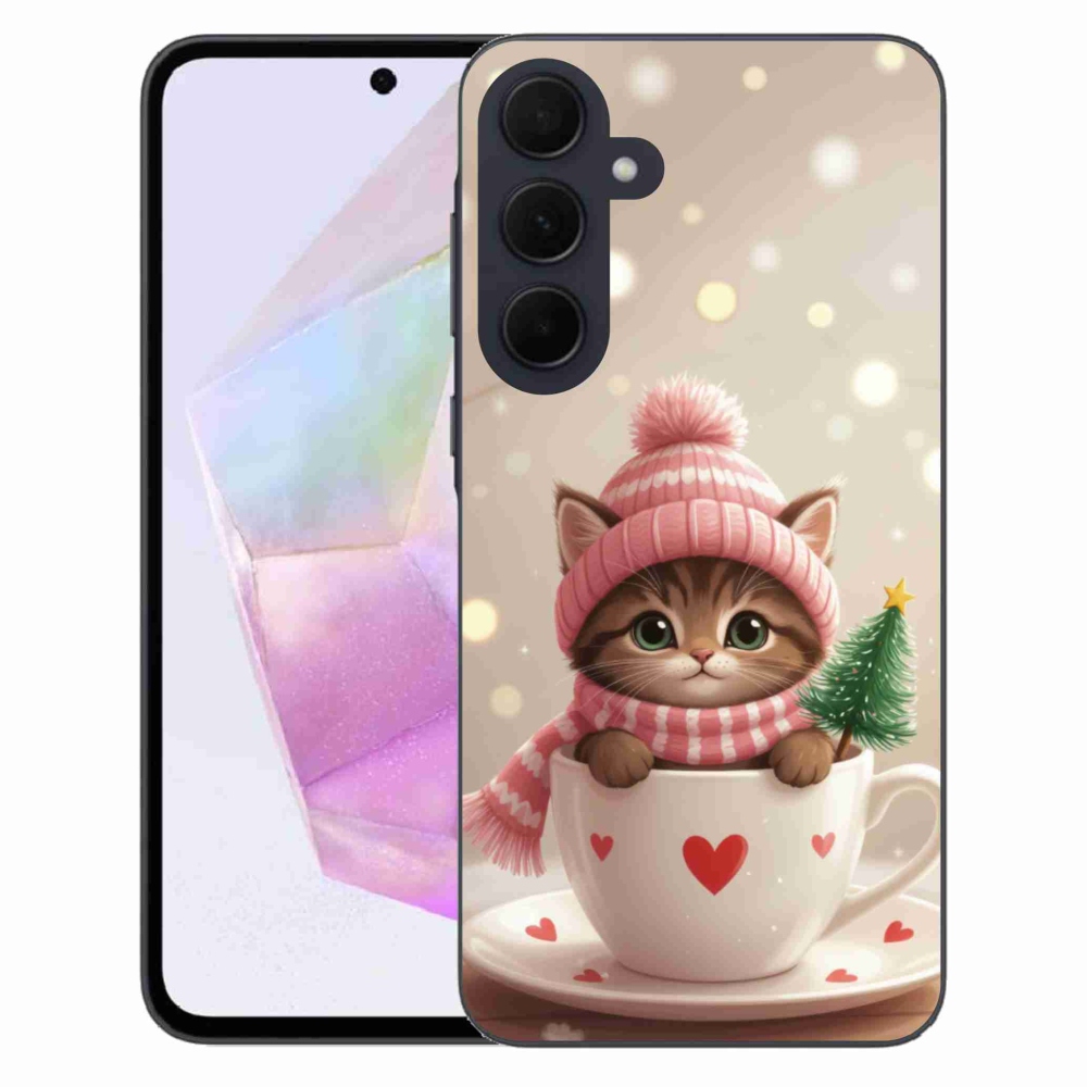 Gél borító mmCase Samsung Galaxy A35 5G - Karácsonyi cica a csészében