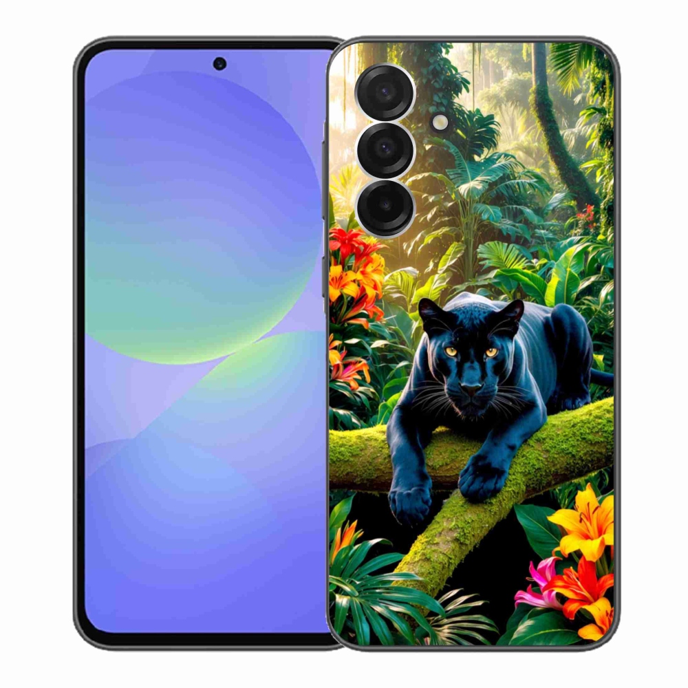 Zselés borítás mmCase Samsung Galaxy A36 5G - fekete párduc a dzsungelben