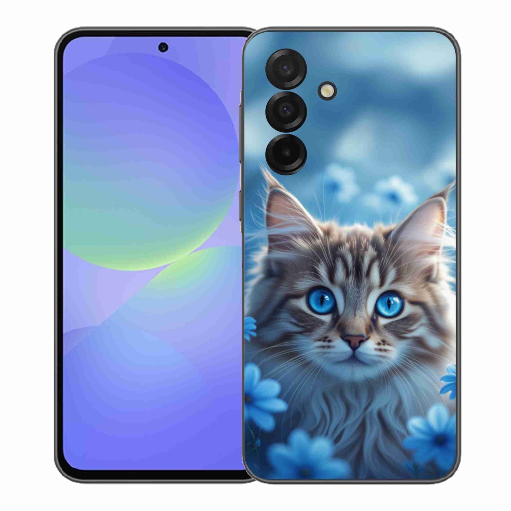 Gél védőhuzat mmCase Samsung Galaxy A37 5G - cica kék virágokkal