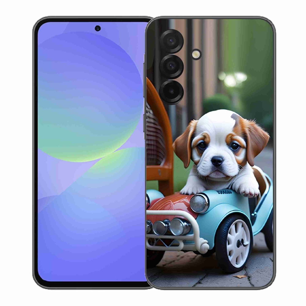 Gél borítás mmCase Samsung Galaxy A37 5G - kiskutya egy retro autóban