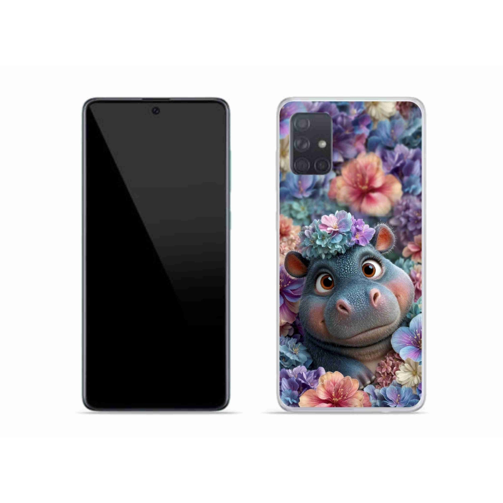 Zselés borítás mmCase Samsung Galaxy A51 készülékhez - víziló virágokban