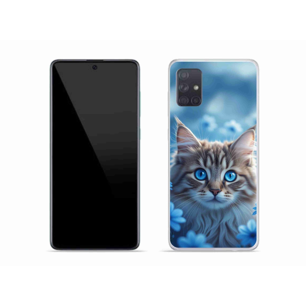 Gél védőhuzat mmCase Samsung Galaxy A51 készülékhez - cica kék virágokkal