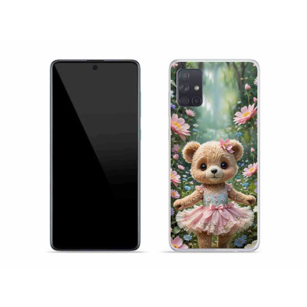 Gél borítás mmCase Samsung Galaxy A51 készülékhez - aranyos mackó virágokkal
