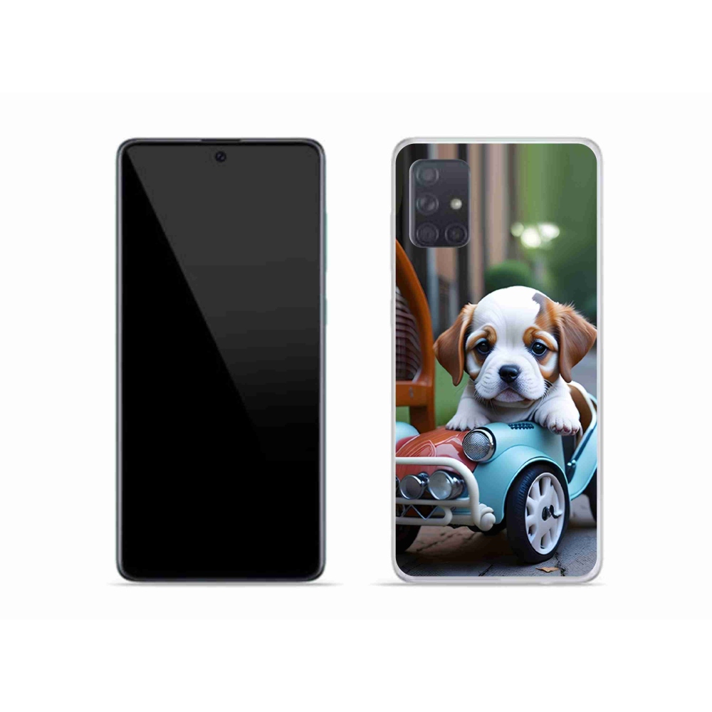 Gél borítás mmCase Samsung Galaxy A51 készülékhez - kiskutya egy retro autóban