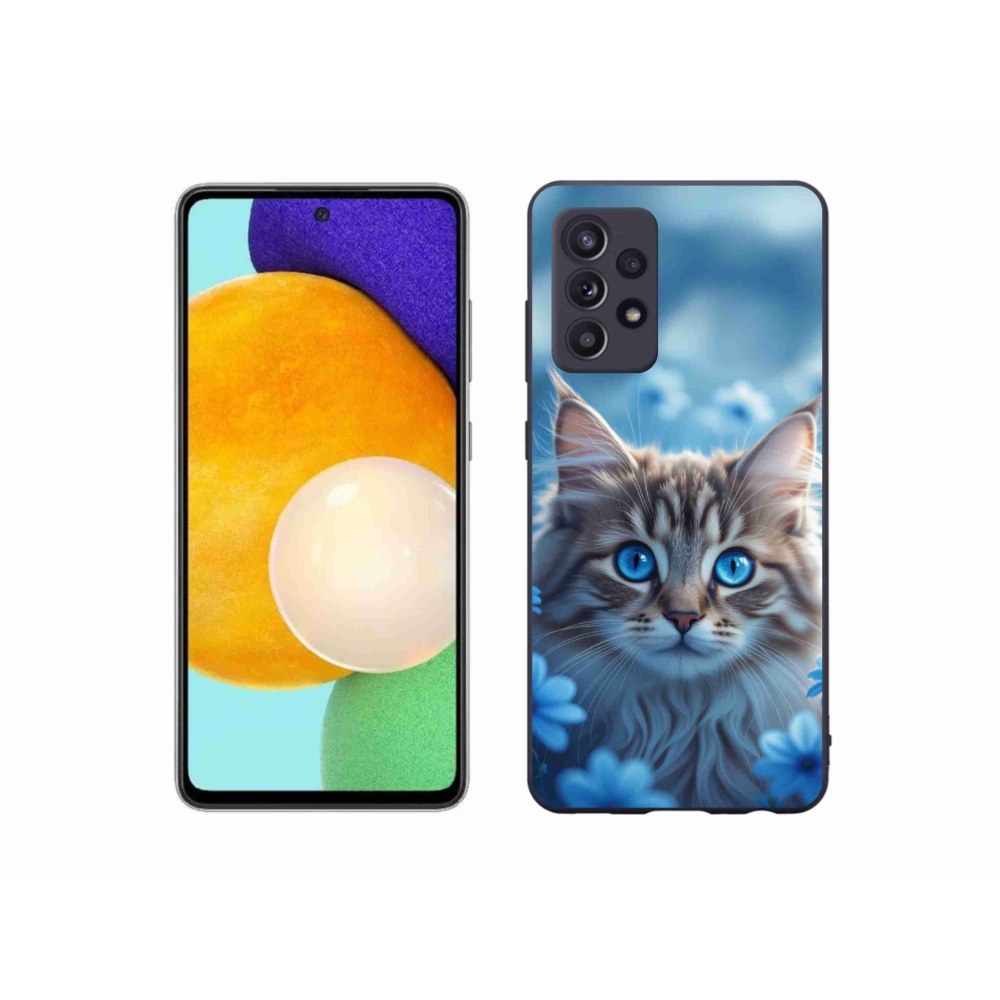 Gél védőhuzat mmCase Samsung Galaxy A52s 5G - cica kék virágokkal
