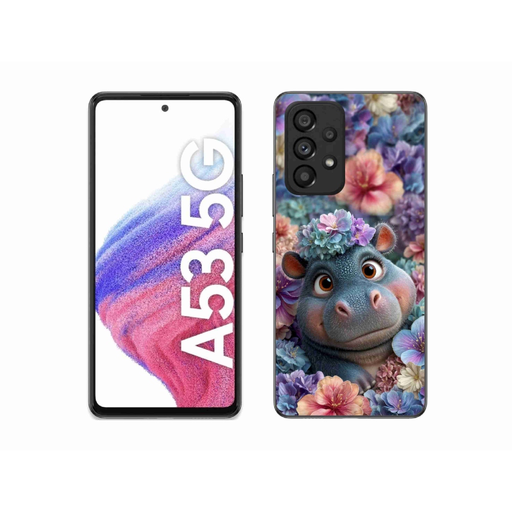 Zselés borító mmCase Samsung Galaxy A53 5G - víziló virágokkal