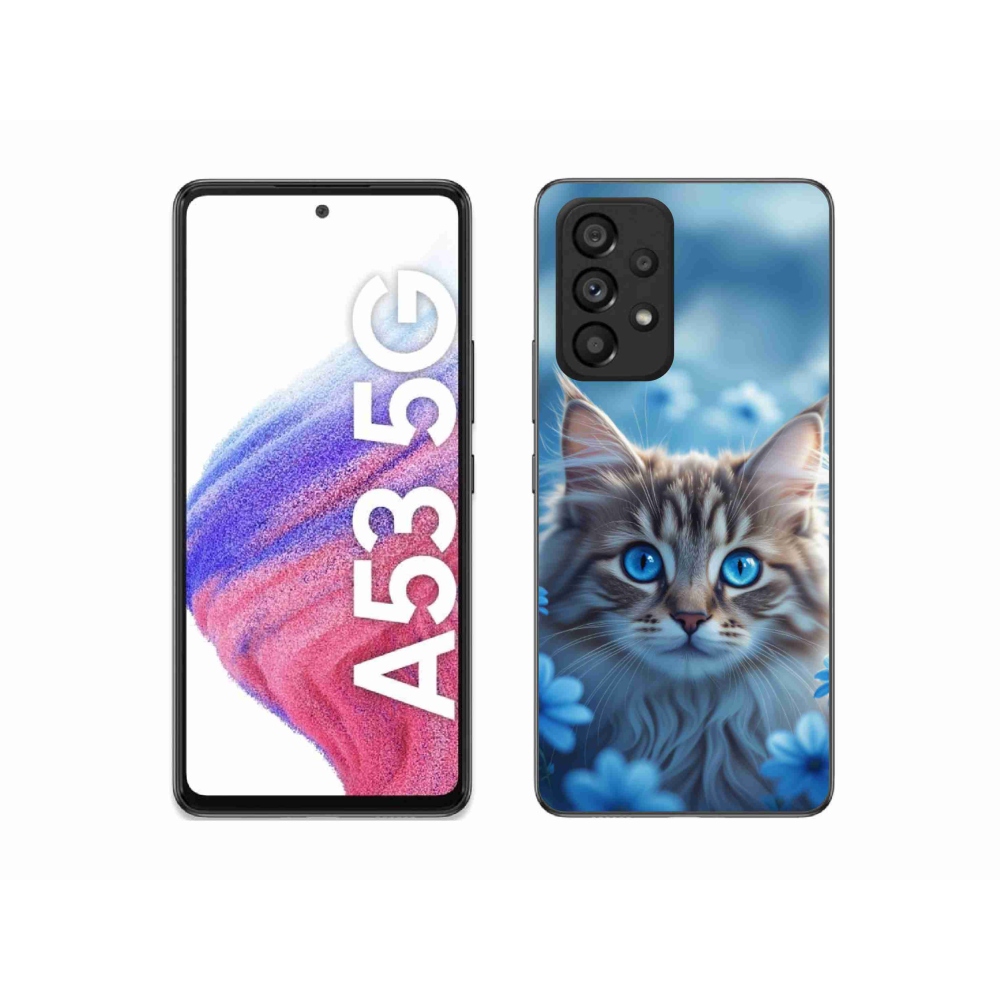 Gél védőhuzat mmCase Samsung Galaxy A53 5G - cica kék virágokkal