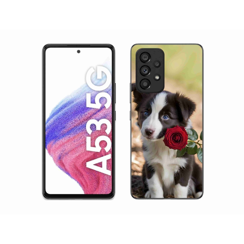 Gél borítás mmCase Samsung Galaxy A53 5G - aranyos border collie rózsával
