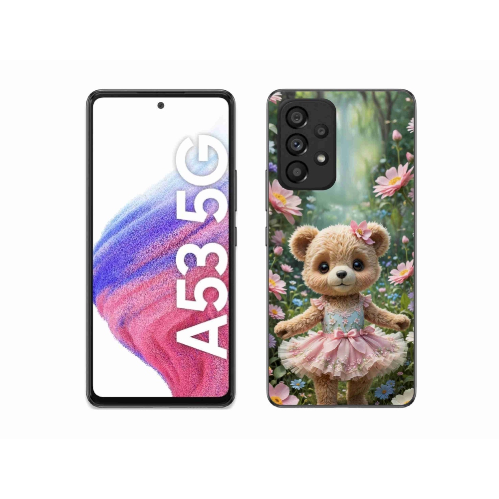Gél borítás mmCase Samsung Galaxy A53 5G - aranyos mackó virágokkal