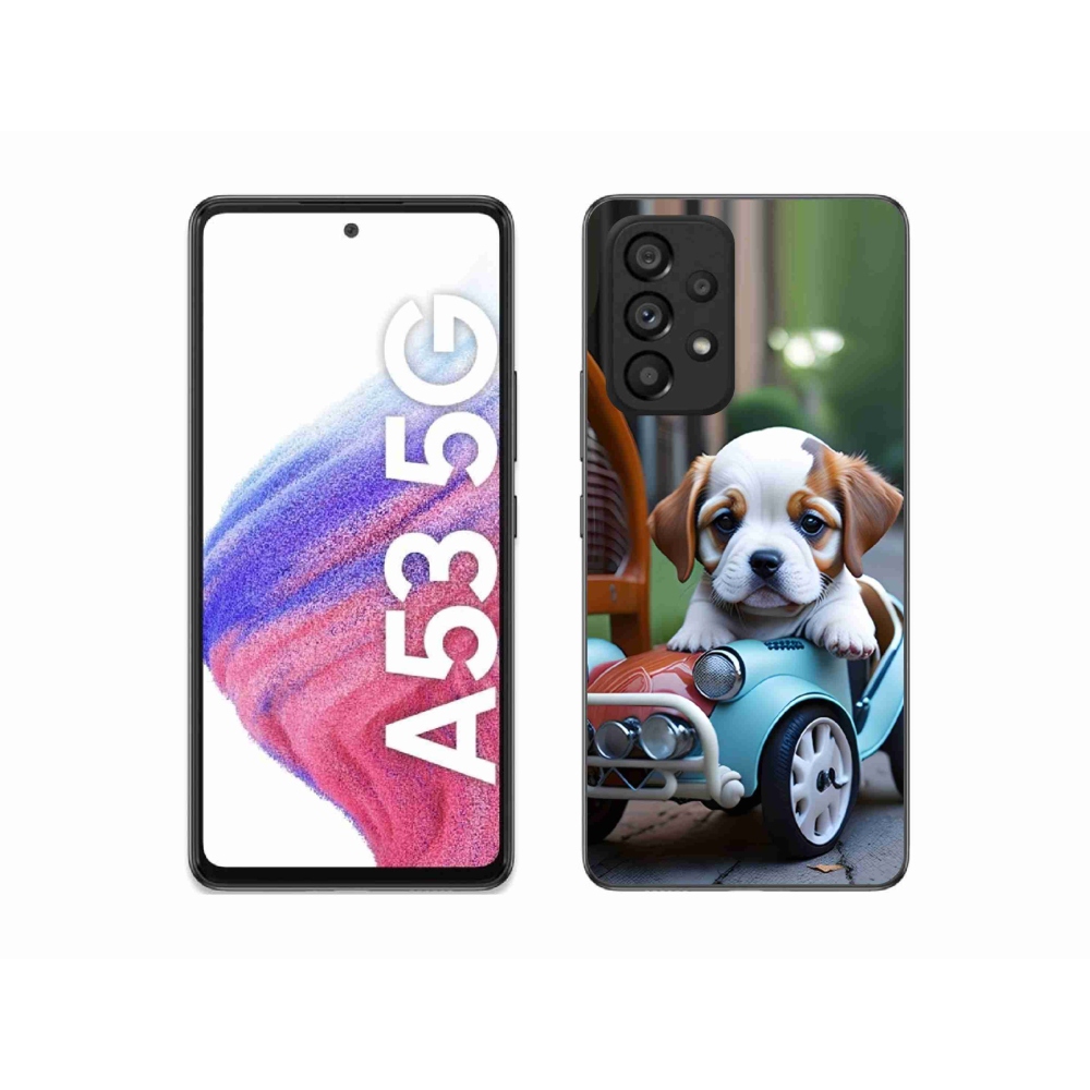 Gél borítás mmCase Samsung Galaxy A53 5G - kiskutya egy retro autóban