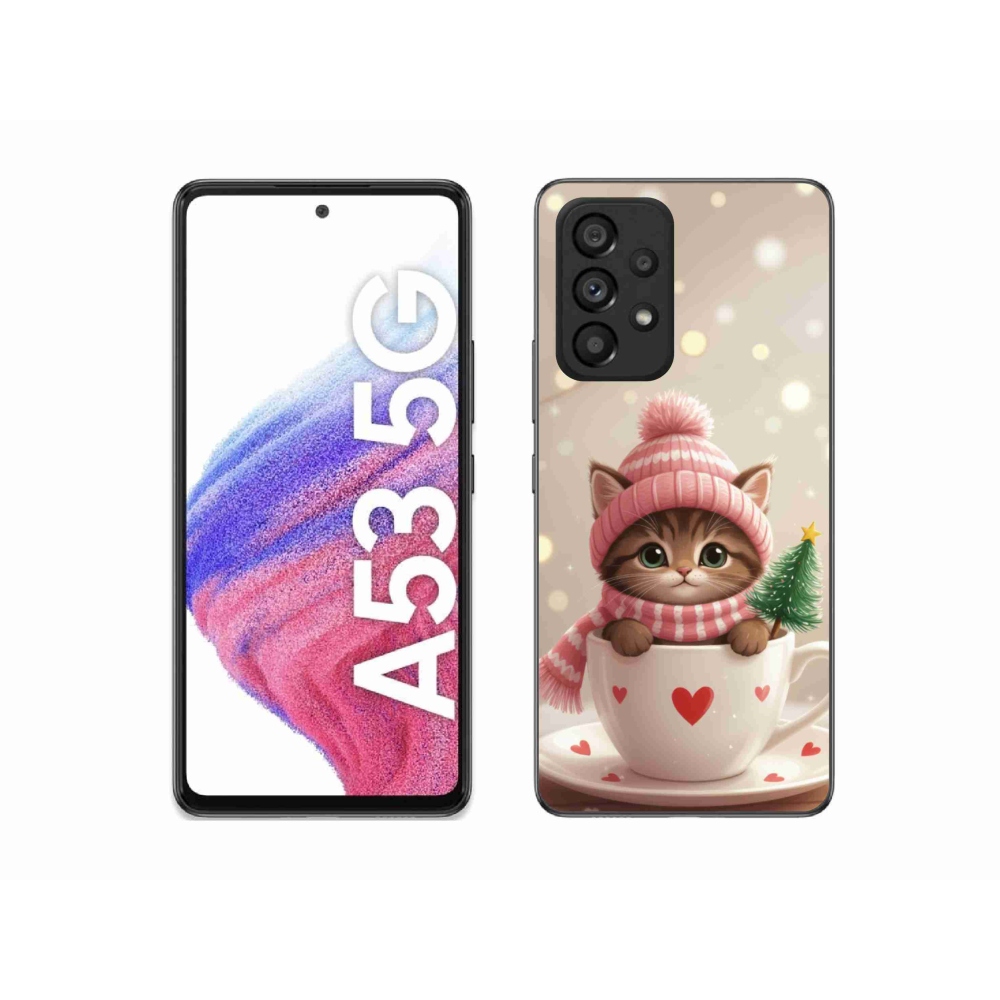 Gél borítás mmCase Samsung Galaxy A53 5G - Karácsonyi cica egy csészében